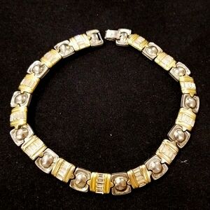 Vintage Designer Roxanne Assoulin Rare Gold,Silver Crystal Baguette Necklace